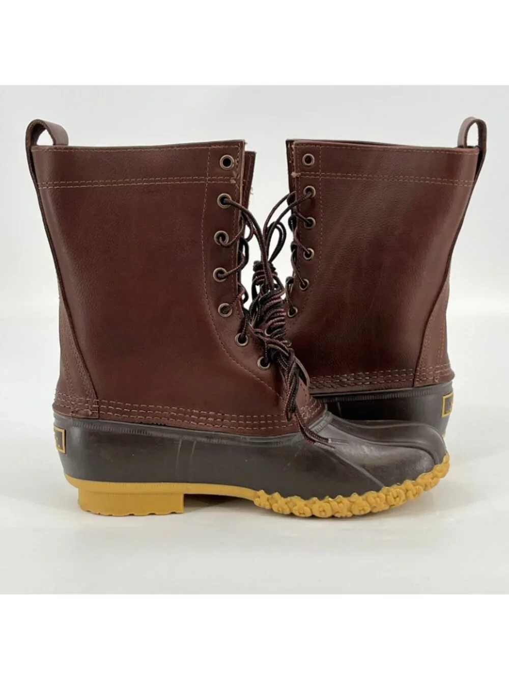 L.L.Bean Maine Hunting Shoes 10in Brown Size 9M Leather Waterproof Rubber Boots